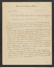 Nachlass Franz Steindachner, Brief von Österreichische Touristen-Zeitung; Graf an Franz Steindachner (12.07.1881), Inv.Nr. 378.01, Seite 1